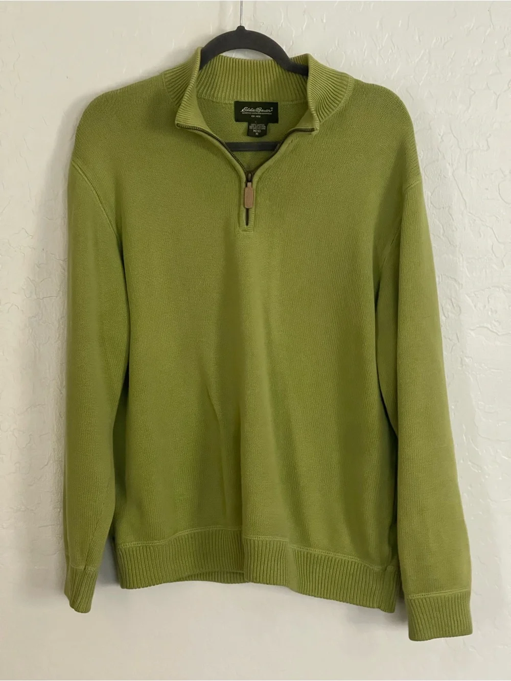 Eddie Bauer Men's Light Olive Green Half-Zip Pullover Sweater